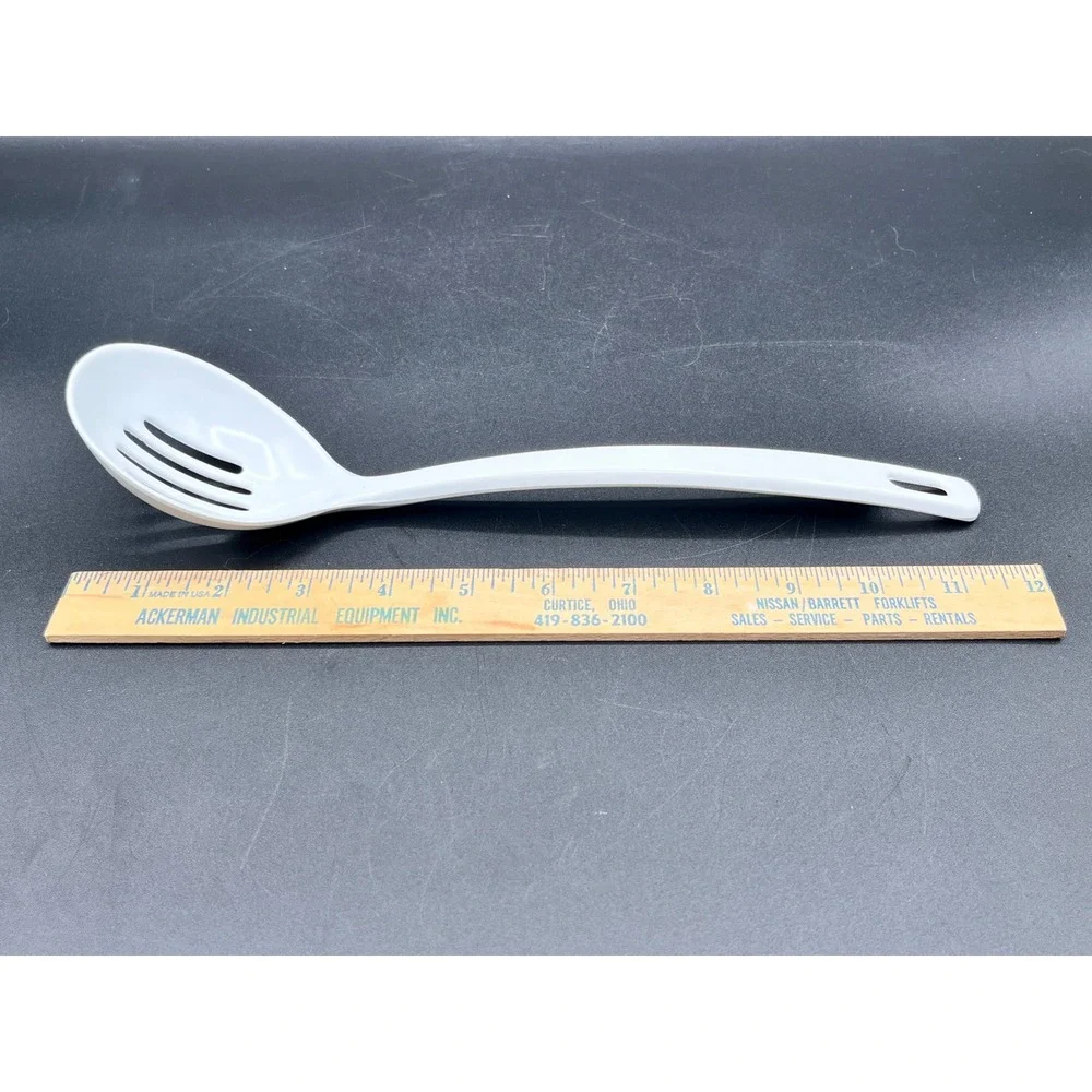 Ekco Vtg White Melamine Slotted Spoon Kitchen Serving Utensil‎ 11.5